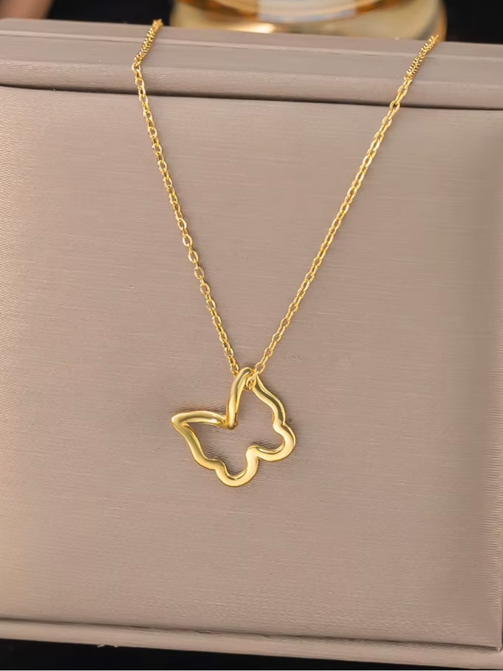 Gold Butterfly Outline Necklace for Women - Minimalist Pendant